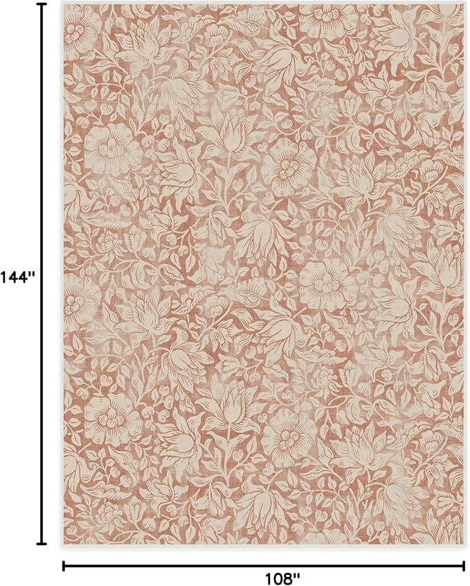 RUGGABLE x Morris & Co Washable Area Rug – Mallow Rust Red 9x12, Stain-Resistant, Non-Slip – Large Machine Washable Rugs for Living Room, Bedroom, Hallway, Entryway & Office–with Standard Pad