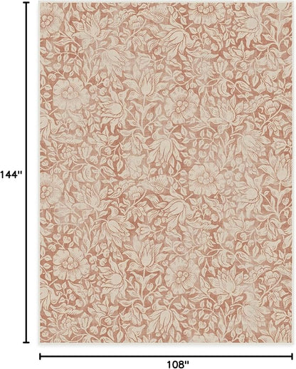 RUGGABLE x Morris & Co Washable Area Rug – Mallow Rust Red 9x12, Stain-Resistant, Non-Slip – Large Machine Washable Rugs for Living Room, Bedroom, Hallway, Entryway & Office–with Standard Pad