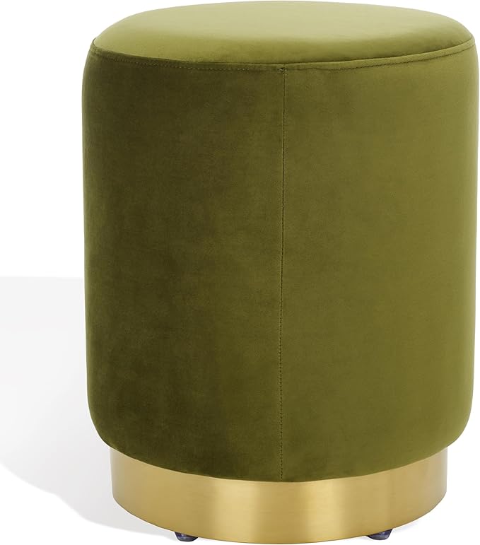 SAFAVIEH Couture Collection Elsworth Olive Green Velvet/Brass Ottoman Foot Stool (Fully Assembled)