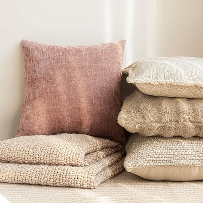 Foindtower Pack of 2 Soft Textured Chenille Throw Decorative Pillow Covers Square Accent Solid Cushion Cover Neutral Lumbar Pillow Case for Couch Sofa Bedroom Living Room 12x20 Inch,Dusty Pink