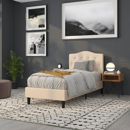 BizChair Tufted Upholstered Twin Size Headboard in Beige Fabric
