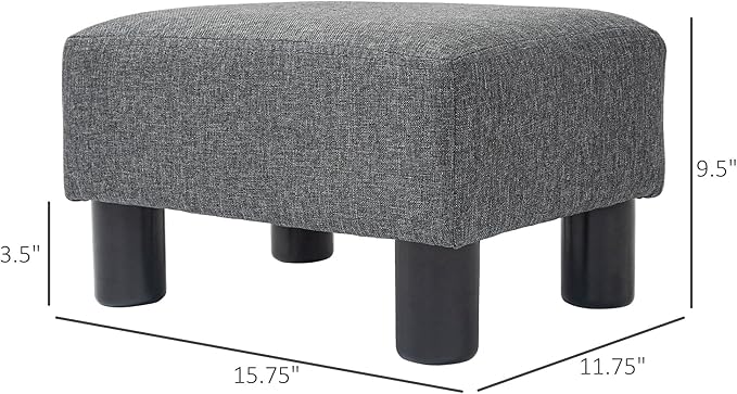 HOMCOM Ottoman Foot Rest, Small Foot Stool with Linen Fabric Upholstery and Plastic Legs, Cube Ottoman for Living Room, Charcoal Gray