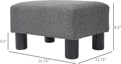 HOMCOM Ottoman Foot Rest, Small Foot Stool with Linen Fabric Upholstery and Plastic Legs, Cube Ottoman for Living Room, Charcoal Gray
