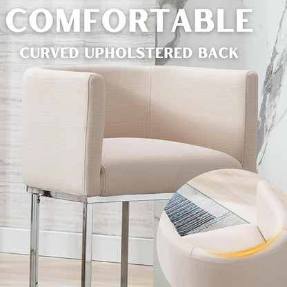 Contemporary Cream Linen Bar Stool, 24" Upholstered Fabric Counter Height Barstool Kitchen Counter Island Stool with Screwed Together Chrome Finish Base