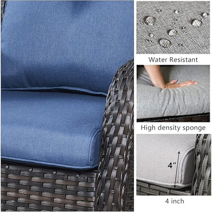 HUMMUH 8 Piece Patio Furniture PE Wikcer Outdoor Furniture Set with Sectional Sofa Swivel Patio Chairs Ottomans and Glass Coffee Table for Yard,Garden,Lawn