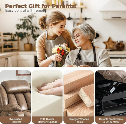 HUSFU Oversized Power Lift Recliner Chairs for Elderly with Massage and Heat, Extra Wide Recliners,Breathable Leather Lift Chairs w/Cup Holders, USB & Type-C Ports, Brown,2PCS