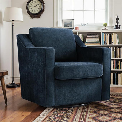 Pia Ricco 360° Swivel Accent Chair, Plush Oversized Chenille Fabric Armchair with Removable Cover for Living Room and Reception,Grey Blue