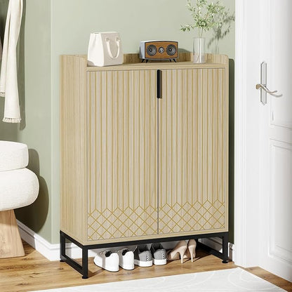 Tribesigns Shoe Cabinet with Doors,Natural 5 Tiers Shoe Storage Cabinet for Entryway, 25 Pairs Wooden Shoe Rack Cabinet, Modern Shoe Organizer Storage for Living Room, Bedroom, Hallway, Closet