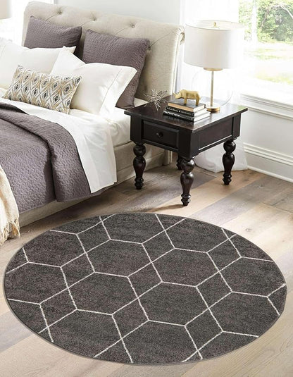 Unique Loom Trellis Frieze Collection Area Rug - Geometric (10' Round Dark Gray/Ivory)