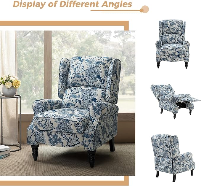 HULALA HOME Upholstered Wingback Recliner Chair Set of 2, Small Adjustable Footrest Push Back Single Reclining Sofa, Mid Century Modern Lounge Armchair for Living Room, Bedroom, Reading/Jacobean