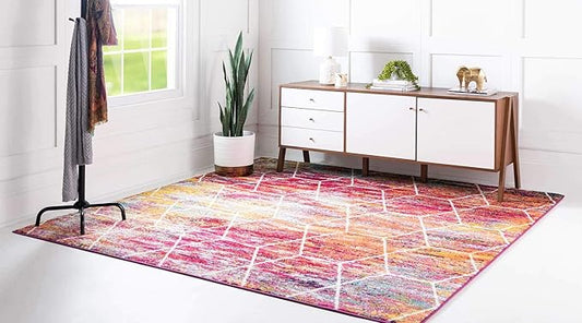 Unique Loom Trellis Frieze Collection Area Rug - Geometric (6' Square, Multi/ Ivory)
