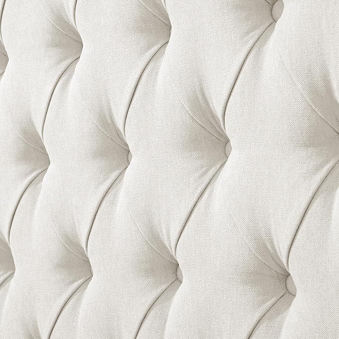 Lucky Monet Linen Upholstered Headboard Queen Size (Headboard Only), Nail Head Trim Wingback Tufted Button Headboard Luxury Soft Padded Head Board with Durable Metal Legs, Adjustable Height, Beige