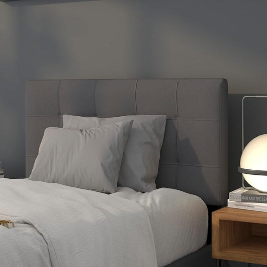 EMMA + OLIVER Quilted Tufted Upholstered Twin Size Headboard in Dark Gray Fabric