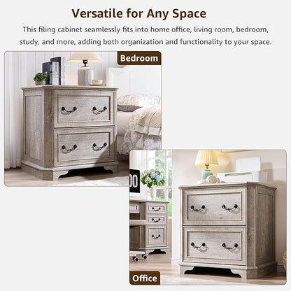 T4TREAM 34" Lateral File Cabinet with 2 Drawers, Farmhouse Filing Cabinet with 34" Wide Wooden Tabletop & Smooth Rails, Holds Letter/Legal, Hexagonal Design & Framed Drawer Fronts, Light Rustic Oak