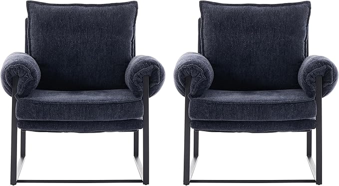 Xifan Modern Comfy Reclining Chair with 6 Angle Adjustable Backrest, Upholstered Accent Chair Fabric Living Room Lounge Chair for Reading Room - Dark Blue, Set of 2