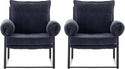 Xifan Modern Comfy Reclining Chair with 6 Angle Adjustable Backrest, Upholstered Accent Chair Fabric Living Room Lounge Chair for Reading Room - Dark Blue, Set of 2