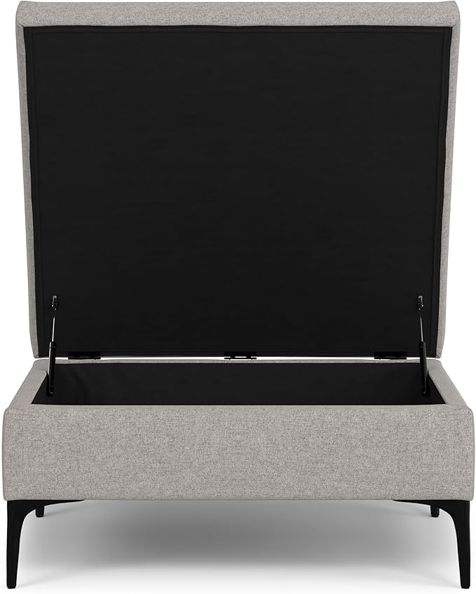SIMPLIHOME Rebecca 36 inch Wide Contemporary Square Mid Century Coffee Table Storage Ottoman with Lift Up Lid in Cloud Grey Polyester Linen, Assembled, For the Living Room, Entryway and Family Room