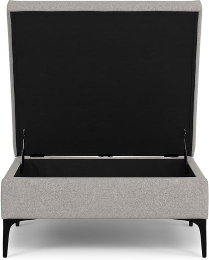 SIMPLIHOME Rebecca 36 inch Wide Contemporary Square Mid Century Coffee Table Storage Ottoman with Lift Up Lid in Cloud Grey Polyester Linen, Assembled, For the Living Room, Entryway and Family Room