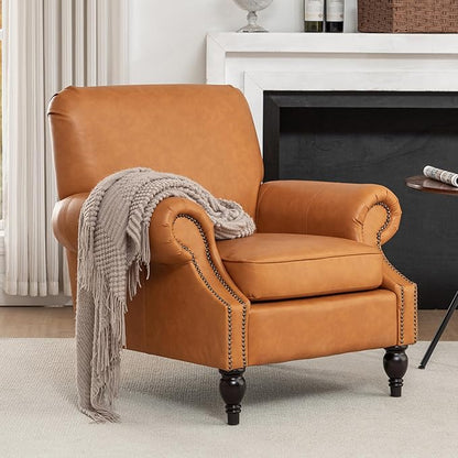 Accent Chair,22.4" Seat Depth Living Room Chair,36.6W*34.3D*34.6H Armchair with Roll Arms and Wood Legs,Set of 2,Faux Leather in Brown