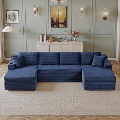134''Oversized Modular Sectional Sofa Boneless Cloud Couch with Chaise Comfy Sectional Couches for Living Room,Bedroom,Apartment (Blue, 134''W U-Shaped)