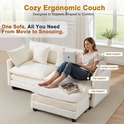 Cloud Chenille L-Shaped Sofa with Ottoman, 77" Space Saving Sectional Loveseat with Chaise, for Small Spaces, Easy Assembly, 1YR Warranty