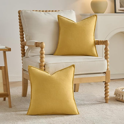 FUTEI Mustard Yellow Chenille Throw Pillow Covers 26x26 Inch Set of 2,Edges Double-Stitched Euro Pillow Shams,Modern Home Decor for Couch Living Room