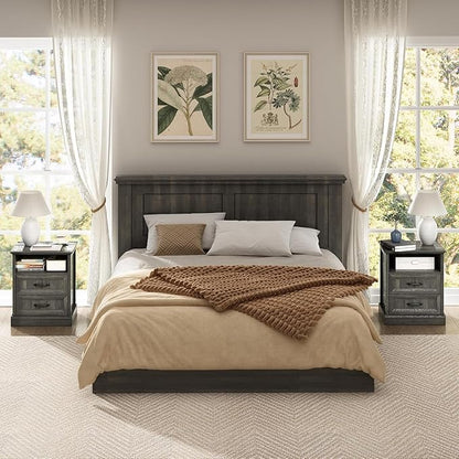 CARPETNAL Farmhouse Dresser and Nightstand Sets for Bedroom, 4 Pcs Bedroom Set, 5 Drawer & 6 Drawer Dresser and Nightstand Set of 2, Wood Chest of Drawers for Living Room, Entryway, Grey