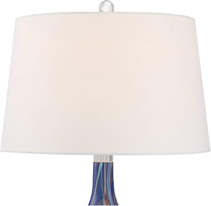 Possini Euro Design Taylor Modern Table Lamp with USB Charging Port 29" Tall Blue Art Glass Tapered White Fabric Drum Shade for Living Room Bedroom House Bedside Home Office (Color May Vary)