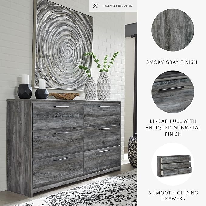 Signature Design by Ashley Baystorm Rustic Coastal 6 Drawer Dresser, Smoky Gray