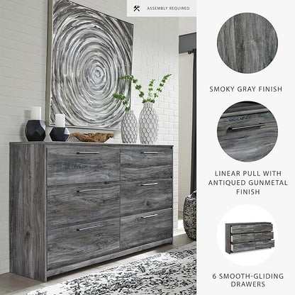 Signature Design by Ashley Baystorm Rustic Coastal 6 Drawer Dresser, Smoky Gray