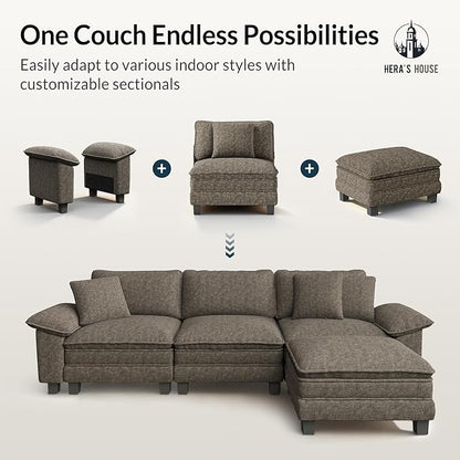 HERA'S HOUSE 158" Modular Sectional Sofa, Oversized Couches for Living Room, Comfy Cloud Couch 4-Seater Deep Seat Sofa with Throw Pillow, Chenille Ash