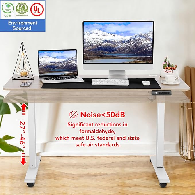farexon Electric Standing Desk 55 x 24In with Charging Station, Adjustable Height Desk with Mouse Pad, 2 USB Ports & 3 Power Outlets, 4 Caster, 4 Preset Heights, 27''-46'' Lifting Range