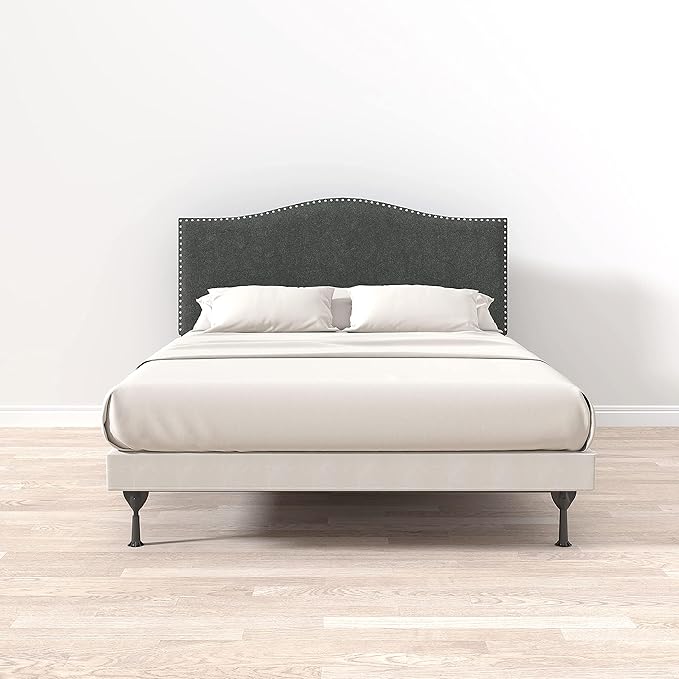 Glenwillow Home Kameli Nailhead-Trim Camelback Upholstered Headboard, Gray, Full/Queen