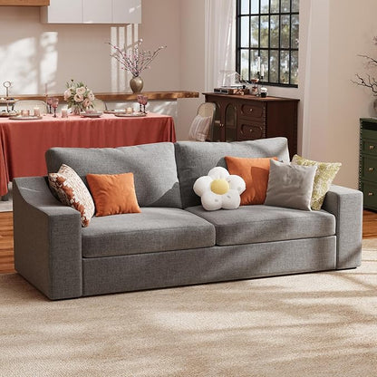 ABCASA 85" W Loveseat Couches for Living Room,Modern Linen Sofa with Removable Cover, Wide Armrest, Solid Wood Frame, Medium Firm Seat Cushion for Bedroom Office Apartment, Easy to Install, Grey