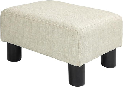 HOMCOM Ottoman Foot Rest, Small Foot Stool with Linen Fabric Upholstery and Plastic Legs, Cube Ottoman for Living Room, Beige