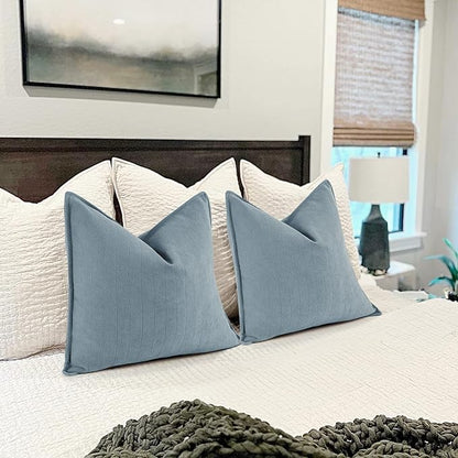 ZWJD Throw Blue Pillow Covers 18x18 Set of 2 Chenille Pillow Covers with Elegant Design Soft and Luxurious Decorative Throw Pillows for Couch, Bed, and Home Decor, Light Blue