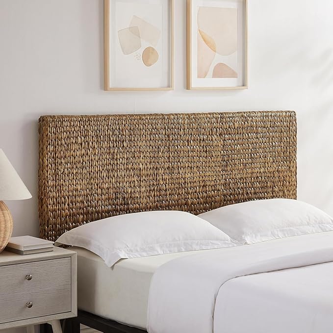 Headboard Coastal Design Handwoven Seagrass Matte Black Feet Rustic Decor King