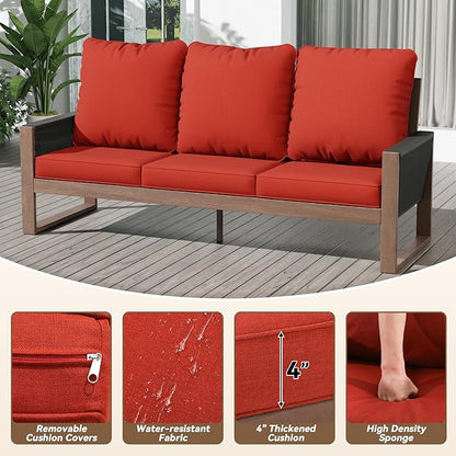 Patio Furniture 3 Seater Sofa Cedar Wood Indoor&Outdoor Couch, Outside Deep Seat High Back Porch Sofa