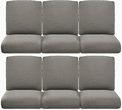Pop 22x25/22x24 Outdoor Furniture Cushions Set of 6 - Comfortable Patio Chair Cushion for Rattan Wicker Dining Rocking Swivel Chairs Loveseat Couch L-Shape Sectional Sofa - Grey/Classic