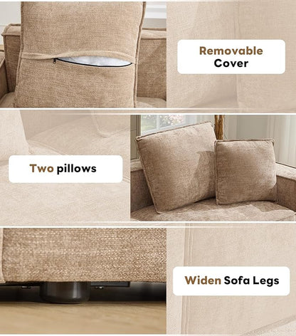 WILLOVE Modular Sectional Sofa Set, Chenille Cloud Couch with Wide Armrests & 8 Pillows, Deep Seat Couches for Living Room, 4-Seater Khaki