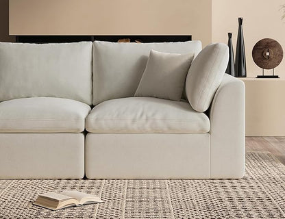 Oversized Cloud Sectional Couches for Living Room, Boneless U Shaped Couch with Ottoman, 4 Seater Modular Sectional Sofa, Warm White