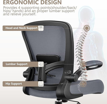 FelixKing Office Chair, Ergonomic Desk Chair Breathable Mesh Chairs Adjustable High Back Lumbar Support Flip-up Armrests, Executive Rolling Swivel Comfy Computer Chairs Home Office Slate Gray