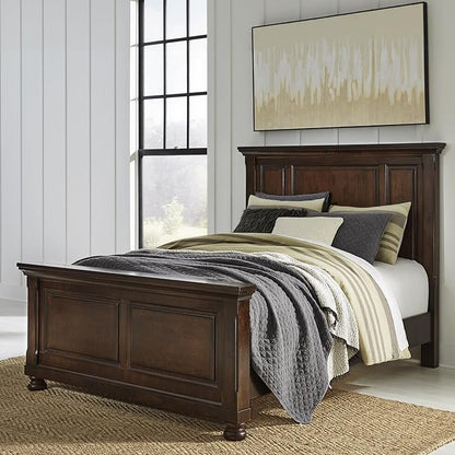 Signature Design by Ashley Porter Traditional Queen Panel Bed, Hand-Finished, Foundation or Box Spring Needed, Wood, 67.81" W x 88.25" D x 60.25" H, Dark Brown