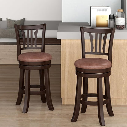 COSTWAY 26" Counter Height Stools Set of 2, Swivel High-Top Chairs with Backrest & Faux Leather Padded Seat, Rubber Wood Counter Barstools with Footrest for Kitchen, Dining Room, Pub (2,26'')