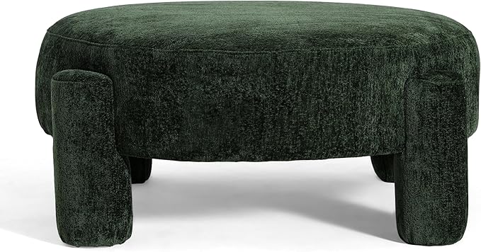 Christopher Knight Home Chobi Round Fully Ottoman Foot Stool, Velvet Pouf Footstool Ottoman Seat, Upholstered Foot Chair, Round Footrest, Modern Side Table for Living Room Bedroom Home Decor, Green