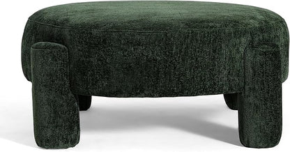 Christopher Knight Home Chobi Round Fully Ottoman Foot Stool, Velvet Pouf Footstool Ottoman Seat, Upholstered Foot Chair, Round Footrest, Modern Side Table for Living Room Bedroom Home Decor, Green