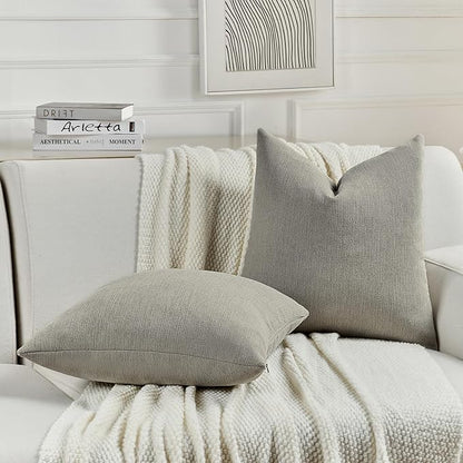 FUTEI Smoke Gray Chenille Decorative Throw Pillow Covers 20x20 Inch Set of 2,Soft Cozy Faux Linen Textured Cushion Case,Farmhouse Home Decor for Couch Living Room