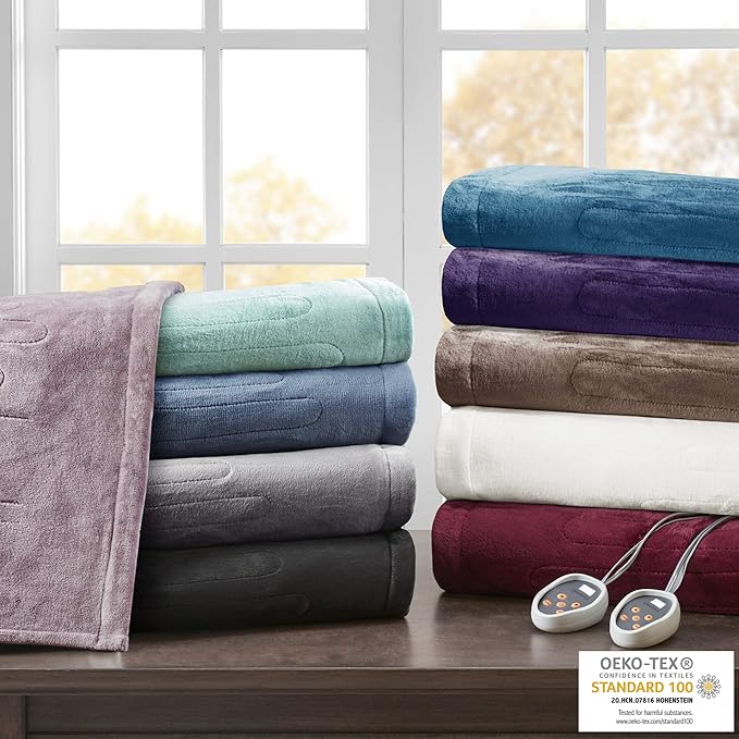 Beautyrest Heated Plush Elect Electric Blanket with 20 Heat Level Setting Controllers Equip with Secure Comfort Technology and 10 Hours Auto Shut Off, Queen: 84x90, Lavender,BR54-0656