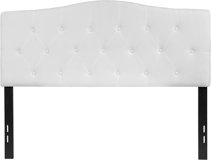 BizChair Arched Button Tufted Upholstered Full Size Headboard in White Fabric