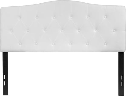 BizChair Arched Button Tufted Upholstered Full Size Headboard in White Fabric